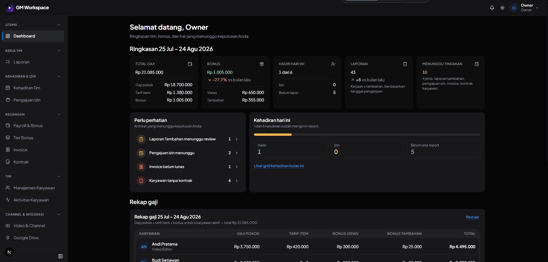 GM Workspace — Freelance Fullstack Developer